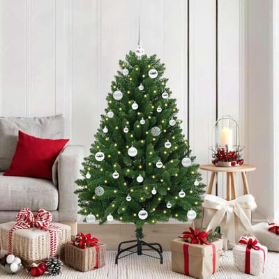 vidaXL - Kunstkerstboom - 150 - cm - 150 - LED's - Warmwit - PVC - en - Staal - Groen