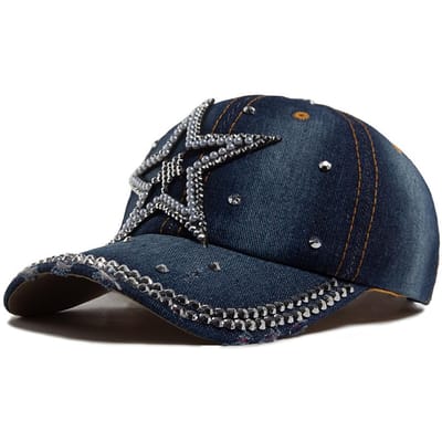 Y2K Pentagram Denim Stof Baseballpet Dames Mode Vintage Snapback Heren Vrouwen Hip Hop Glanzende Strass Hoed Voor Lente Herfst Adjustable black