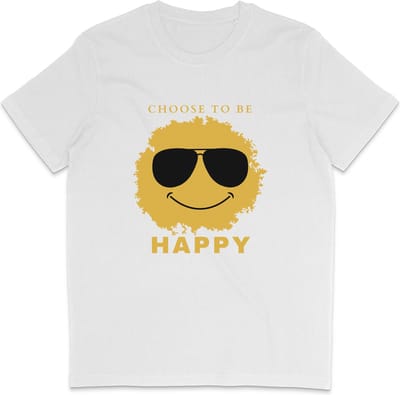 Grappig Heren en Dames T Shirt Unisex - Smiley Quote: Choose To Be Happy - Wit - XS