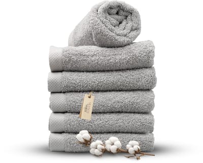Miss Towels 50x100 Handdoeken Set 6 st.- 5 sterren Hotelkwaliteit - Badtextiel - Luxe Badhanddoeken - Zachte Badlakens - Licht Grijs - Made in Portugal