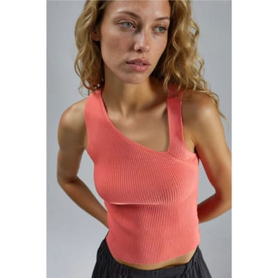Aangesloten Asymmetrische Hals Ribbeltjes Mouwloze Gebreide Top