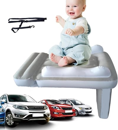 Opblaasbaar Reisbed - Vliegtuigbed Kinderen - Comfortabel Reizen - Dubbele Veiligheidsbescherming - 80 x 60 x 50 cm - Grijs