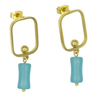 Goudkleurige Oorknoppen met Blauwe Hangertjes - Goldplated Stainless Steel - 3.5 cm