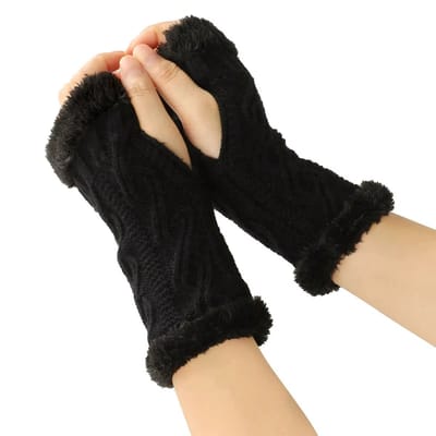 Halve Vingerhandschoenen Dames – Zachte Warme Pluche Gebreide Vingerloze Handschoenen – Luxe Effen Kleur Fuzzy Winterhandschoenen voor Fietsen, Wandelen, Outdoor en Smartphone Gebruik