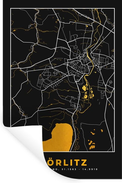 Muurstickers - Sticker Folie - Plattegrond – Görlitz – Goud – Stadskaart – Kaart - Duitsland - 20x30 cm - Plakfolie - Muurstickers Kinderkamer - Zelfklevend Behang - Zelfklevend behangpapier - Stickerfolie