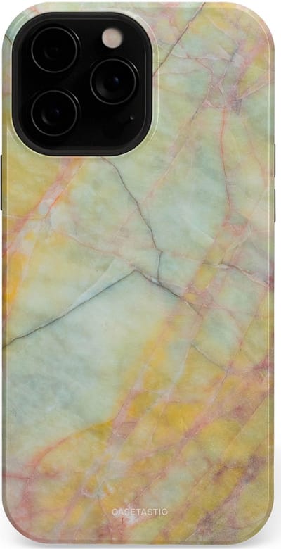 Casetastic hoesje geschikt voor Apple iPhone 13 Pro Max - MagSafe - Dubbellaagse bescherming - Zomer Marmer - Fashion Case - Mintgroen Geel