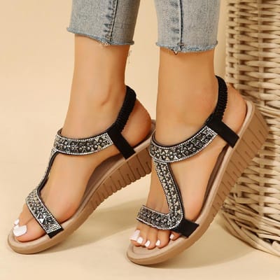 Dames Kristal Wedges Sandalen Nieuwe Zomer Flats Chunky Slippers Casual Strand Schoenen Designer Schoenen Lopen Boheemse Slippers 39 zwart
