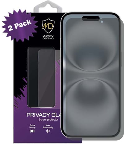 2-Pack MobyDefend Screenprotectors - Geschikt voor iPhone 16 - HD Privacy Glass Screensavers