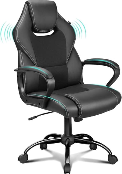 Meisterhome® Ergonomische bureaustoel - Metalen Onderstel - met wieltjes - - Gamestoel – Draaistoel – Wipfunctie – Hoogteverstelling - Gevoerde armleuningen - Executive stoel - Zwart