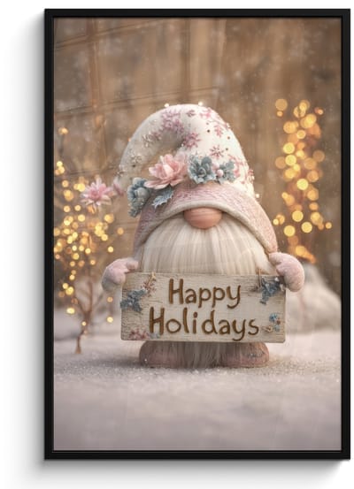 Poster in lijst - Fotolijst 80x120 cm - Posters - Kerst - Gnome - Bord - Kleurrijk - Posterlijst zwart - Decoratie - Wanddecoratie woonkamer - Muurdecoratie slaapkamer - Kerstversiering - Kerstdecoratie voor binnen - Kerstmis