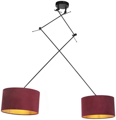 QAZQA blitz - Klassieke Hanglamp met kap - 2 lichts - L 750 mm - Zwart Goud - Woonkamer | Slaapkamer | Keuken