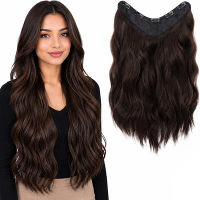 SassyGoods Premium Hair Extensions - Extension - Haarstuk - Donker Bruin Golvend Haar - Haren Vrouw - Haarstukje - Donkerbruin - 60 cm