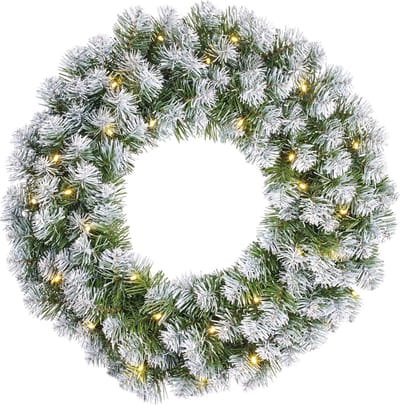 Black Bos Kerstkrans - D60 cm - groen - met verlichting - 30 LEDS - en sneeuw - Deurkrans - voordeur kransen