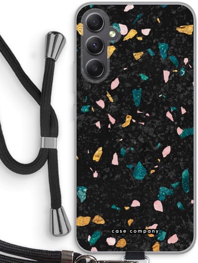 Case Company® - Hoesje met koord geschikt voor Samsung Galaxy A34 hoesje met Koord - Terrazzo N°10 - Telefoonhoesje met Zwart Koord - Bescherming aan alle Kanten en Over de Schermrand