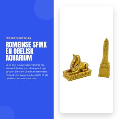 Obelisk Gouden Decoratie - Romeinse Sfinx - Aquarium Ornament - Bureau Decoratie - Zandtafel Decoratie - Harsmateriaal