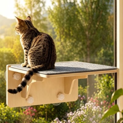 2-in-1 Kattenklimwand en Raamligbed tot 16 kg, Hangbed met Wasbare Vilt Onderlaag en Zuignappen voor Raamgebruik