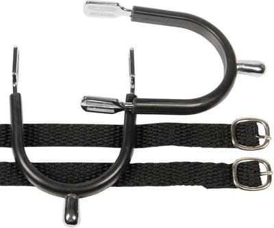 Sporen knop verchroomd / rubber + riem zwart
