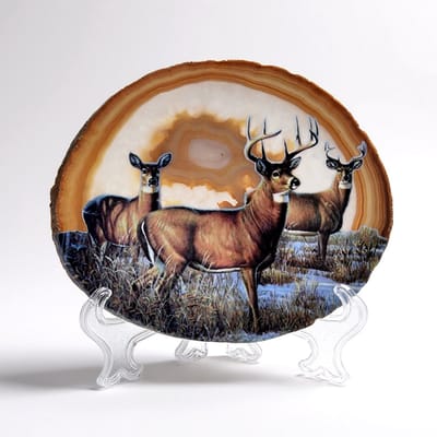 Cavill - Accessoire met Grijze Agaat 1,025 ct - Ovaal Fancy Slijpsel - Braziliaanse Natuursteen met Hertenmotief - Decoratie - 135x130 mm