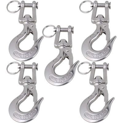 5 Stuks 304 Roestvrij Staal Amerikaans Type Trigger Gaffel Type Draaiend Oog Hijs Karabijnhaak met 150KG Werklastlimiet 5Pcs