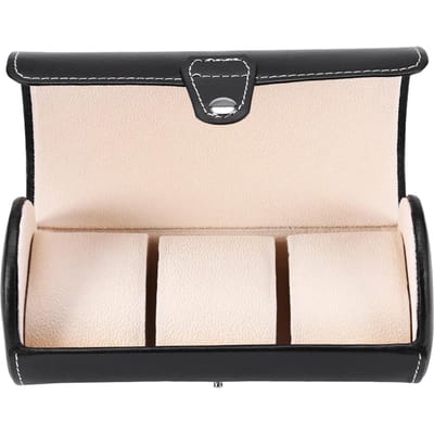 3 Vakken Cilinder Horloge Roll Houder Polshorloge Display Etui Sieraden Cadeau Opbergdoos (Zwart) zwart