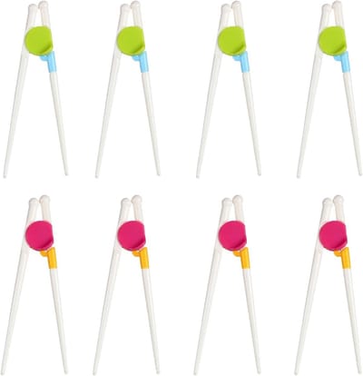 8 paar kinderchopsticks oefenstokjes met siliconen connector - groen/pink - 16 cm