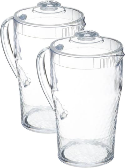 Set van 2x stuks sapkan/schenkkan karaffen met deksel 1,7 liter transparant - Formaat: 20 x 13 x 24,5 cm - Materiaal: kunststof