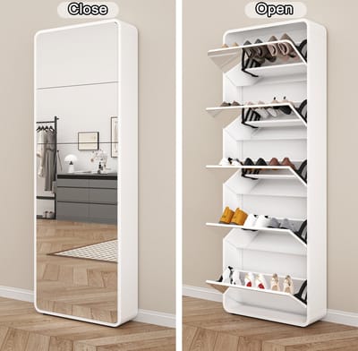 Sweiko Schoenenkast - Spiegel - 5 opklapbare lades - Rond ontwerp - Wit