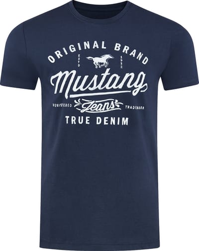 Mustang Heren T-Shirt Basic Print Tee regular fit Blauw S Ronde Hals Volwassenen Opdruk Print Shirts