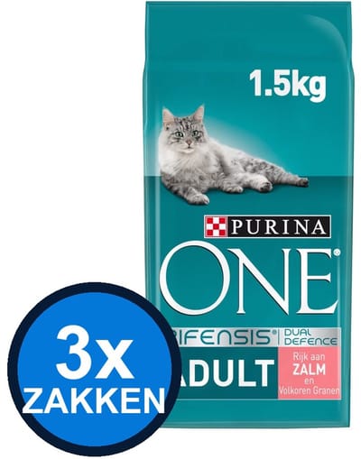 3x Purina One - Adult Zalm&Verse Groenten - Kattenvoer Droogvoer - 1.5 kg