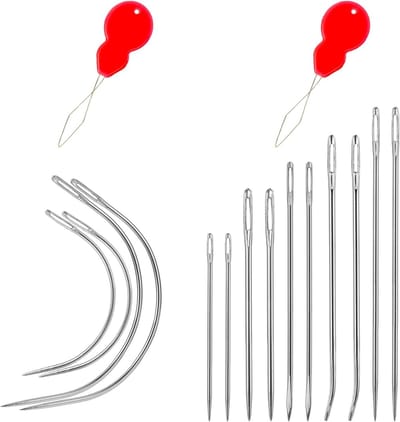 14-delige set sterke naalden voor handstikken, inclusief rechte en gebogen naalden voor leer, tapijt en meubelreparatie