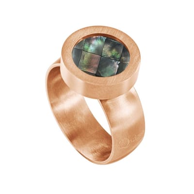 Quiges RVS Schroefsysteem Ring Rosékleurig Mat 18mm met Verwisselbare Grijze Blokjes Schelp 12mm Mini Munt