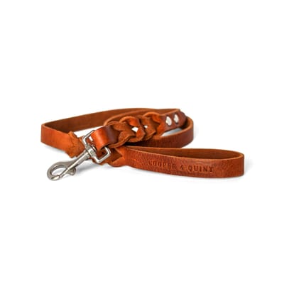 Cooper & Quint Twisted - Hondenriem gevlochten leer - Bruin - 105cm - Zilver