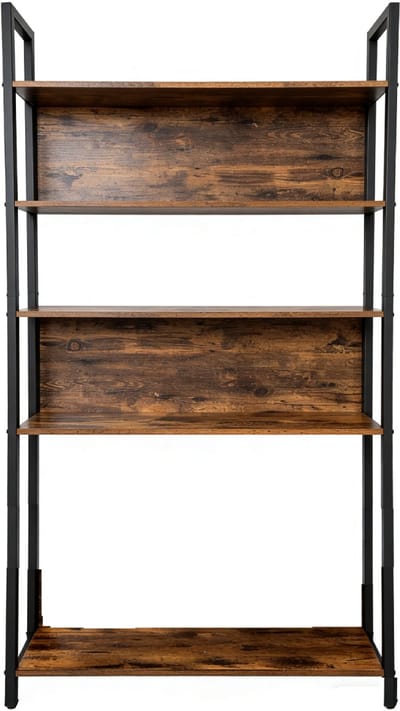 Opbergrek 62 x 24 x 165 cm bruin + zwart boekenrek displayrek multifunctioneel opbergmeubel met 5 planken stevig metalen frame geschikt voor woonkamer hal en kantoor