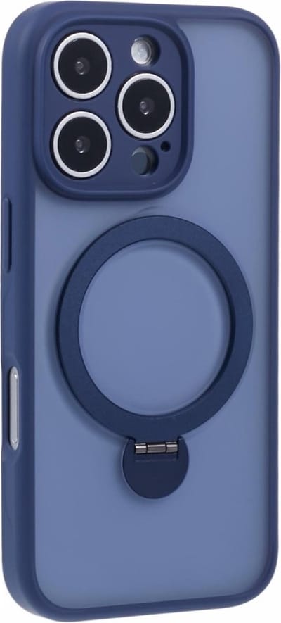Coverup Hoesje - Geschikt voor iPhone 16 Pro Hoesje - Coverup Transparante Siliconen Back Cover met 360° MagSafe Compatible Ring Kickstand - Blauw