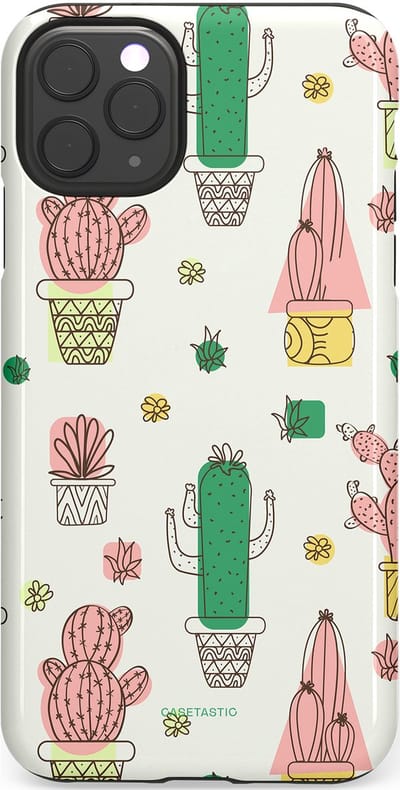 Casetastic Hoesje Geschikt voor Apple iPhone 11 Pro Max - Stijlvolle Beschermende Duo-layer Case - Vrolijke cactus