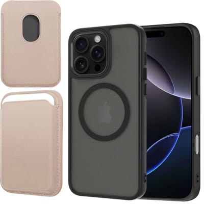 Hoesje + Pasjeshouder geschikt voor iPhone 16 Pro - Portemonnee geschikt voor MagSafe - Magnetisch - Pasjes Houder - Creditcardhouder - Goud