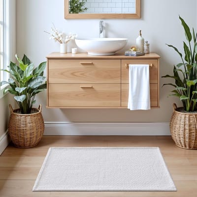 Zachte en Sneldrogende Chenille Badmat 60x110cm, Absorberend en Antislip, Ideaal voor Badkamer en Douche, Wit