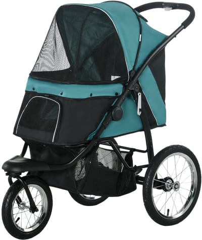 PawHut Hondenwagen - Geschikt voor Tot 20 kg - Met Gummiwielen + Opbergtas - Donkergroen