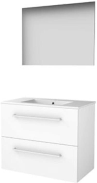 Basic-Line Basic 46 Badkamermeubelset - 80 x 46 cm - Met Grepen - 2 Lades - Keramische Wastafel - 1 Kraangat - Spiegel - Ice White