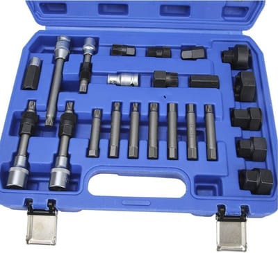 Katroltrekker Set - Poelie Verwijderaar - Dynamo Repareren - CRV Materiaal - 24 stuks - Grijs