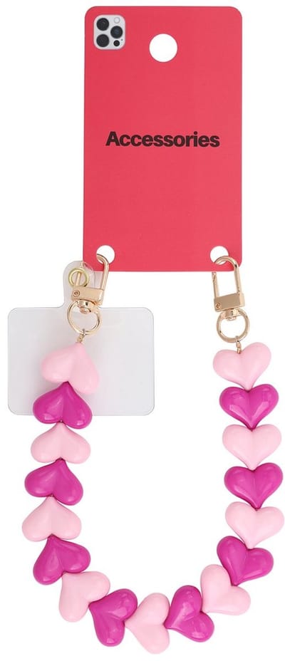 Telefoonkoord - Pink Hearts Phone Cord (lichtroze/donkerroze) - Geschikt voor iPhone - Geschikt voor Samsung - Universeel Phone Cord - Telefoonketting - Telefoonhanger - Ketting met hartjes - Roze