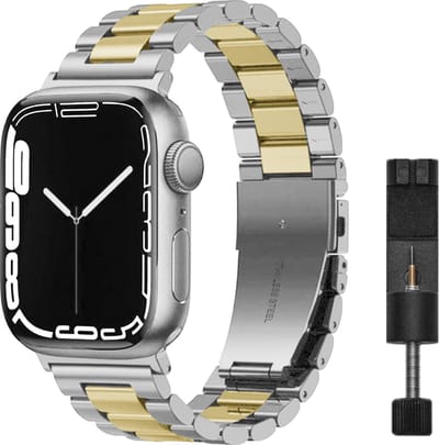 MY PROTECT - Luxe Metalen Bandje - Geschikt Voor Apple Watch Bandje - Series 1/2/3/4/5/6/7/8/9/10/SE/Ultra - 44mm - 45mm - 46mm - 49mm - Zilver Goud