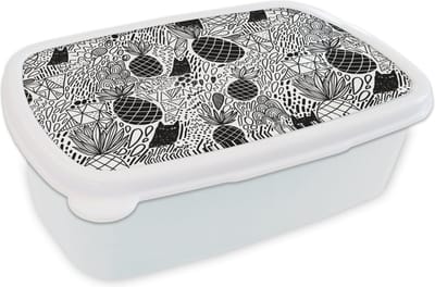 Broodtrommel Wit - Lunchbox - Brooddoos - Patronen - Jungle - Fruit - 18x12x6 cm - Volwassenen