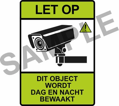 5 stuks Sticker - Let op - Camerabewaking - Groen - nederlandstalig- 7x5cm