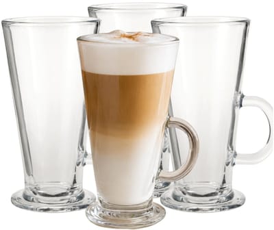 Excellent Houseware Koffie glas - Latte macchiato - 8x stuks - met oor - 270 ml - transparant