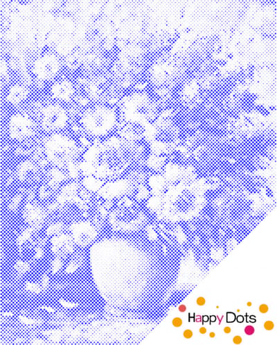 HappyDots DOT Painting Vaas met bloemen 40x50cm - Stippelschilderij Blauw
