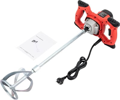 Mortelroerder 1500W - Betonmixer Krachtig - Materiaal Mengen - 6 Snelheden Instelbaar - 2 Meter Snoer - Rood
