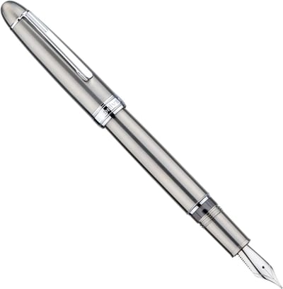 Stijlvolle vulpen van massief titanium met medium Jowo nib, zuigermechanisme en inkijkvenster, inclusief sleutel en penbox