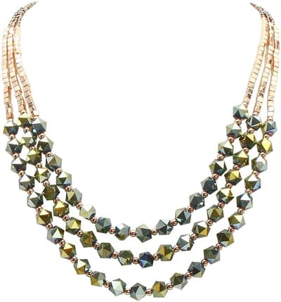 Store_9 - Kralenketting voor Dames - 3-laags met Groene Kristallen - Piquant Modejuwelen - Trendy en Stijlvol - Geschikt voor elke gelegenheid - El...