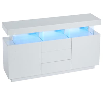140 x 35 x 80 cm modern dressoir, hoogglans dressoir, koffiebar, acryl dressoir met 16-kleurige LED-lichtstrip, geschikt voor eetkamer, keuken, hal (wit)